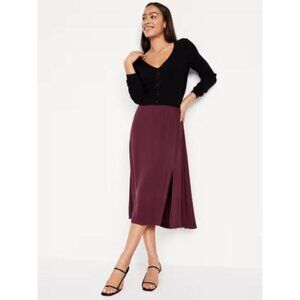 Old Navy Smocked-Waist Midi Skirt, large, maroon, a-line, new without tags